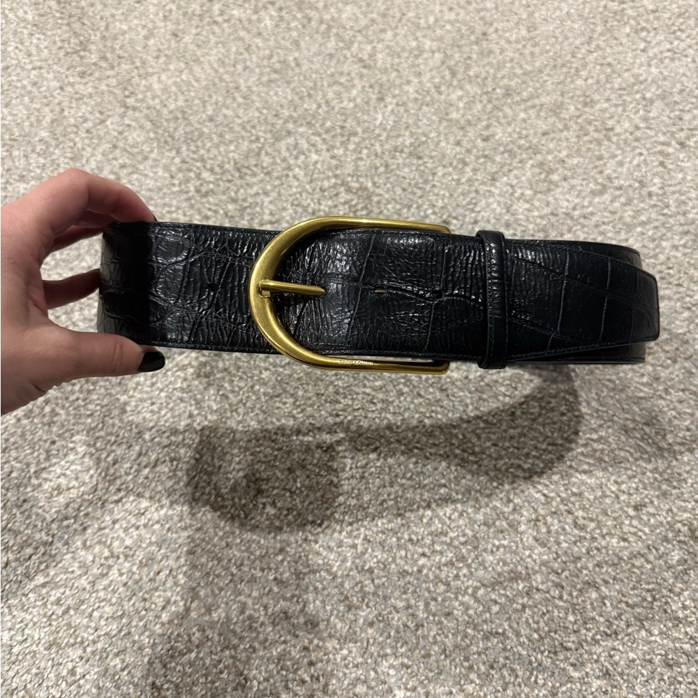 Saint Laurent Black Embossed Belt with Gold Detail